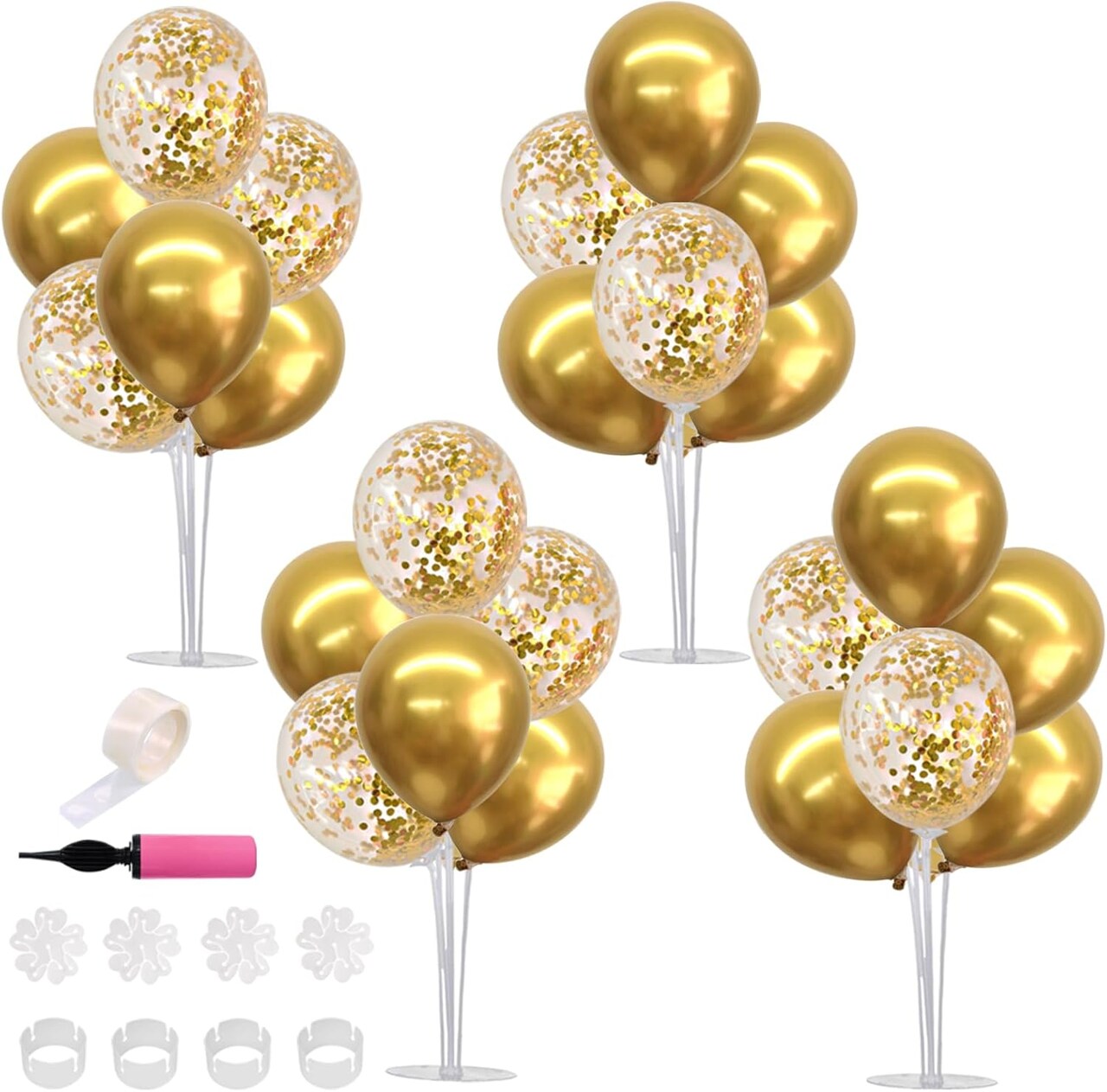 4 Set Gold Balloon Centerpieces for Table, Balloon Stand Kit (Gold)